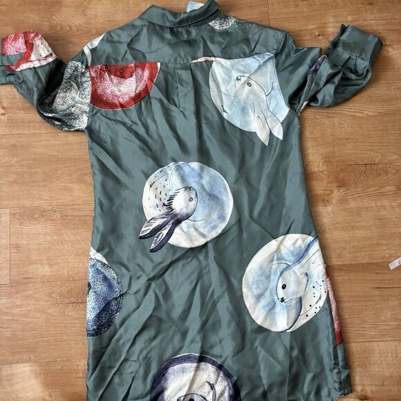 Anthropologie Zoologist Dress Size 2 Rabbit 100% Silk Charlotte Linton Blue - Picture 11 of 12